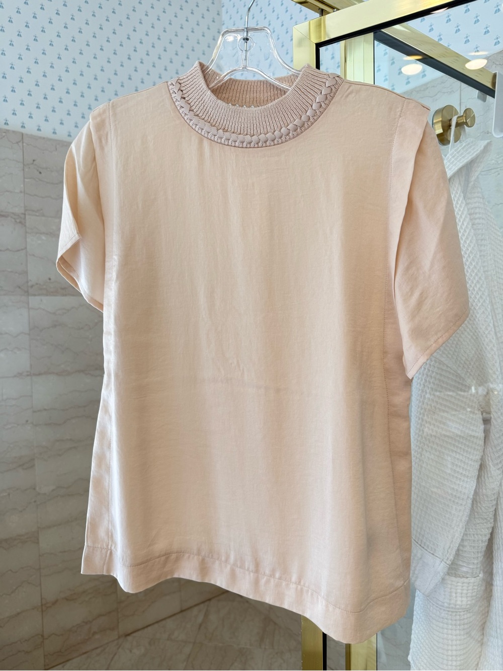 Sam Edelman Braided Trim Short Sleeve Top - Cream
